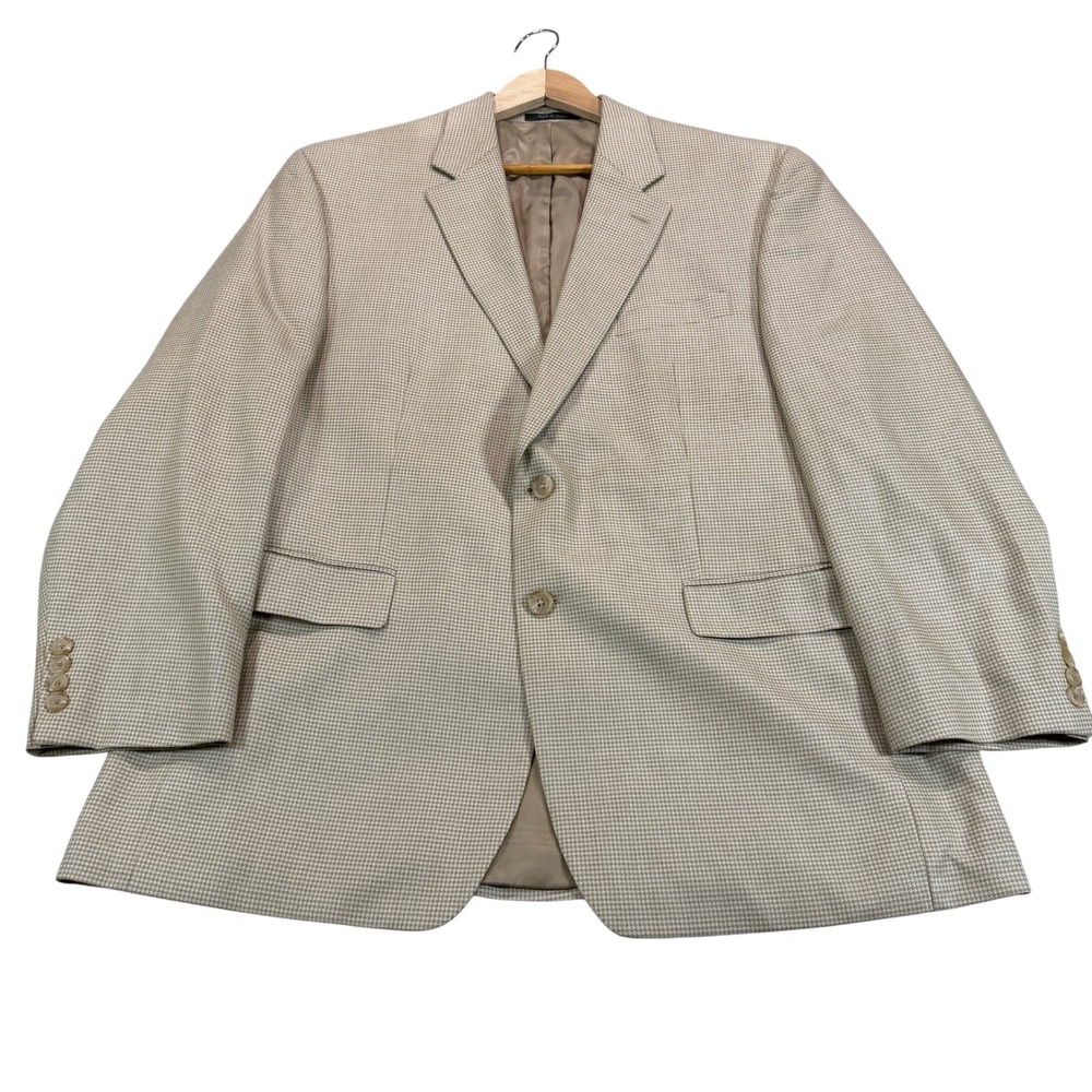 Lauren Ralph Lauren Mens 44R Silk Wool Houndstooth Sport Coat Blazer Tan Cream